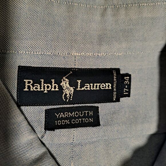 Ralph Lauren Yarmouth Button Shirt Mens 17/34 Blue 100% Cotton - Picture 3 of 9